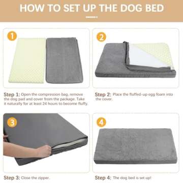 MIHIKK Large Dog Bed with Removable Washable Cover, Orthopedic Dog Crate Bed Large Breed, Waterproof Pet Bed, Big Flat Dog Beds Large Sized Dog Mattress, Dark Gray,36 inch