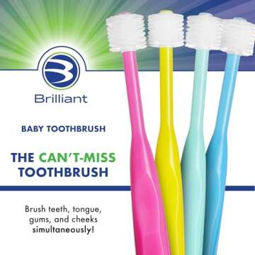 Brilliant Oral Care Baby Toothbrush with Soft Bristles and Round Head, for a Toddler Approved, Easy ...