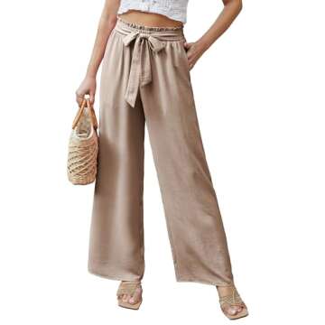 Feiersi Women Casual Wide Leg Pants High Waisted Business Work Casual Pants Loose Flowy Beach Palazz...