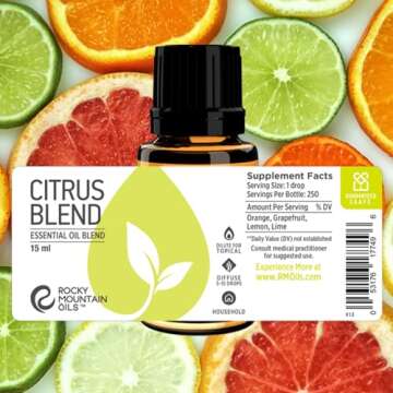 Rocky Mountain Oils Citrus Essential Oil Blend with Essential Oils - Mood Boost Aromatherapy Oils for Diffuser, Topical, and Household - 15ml
