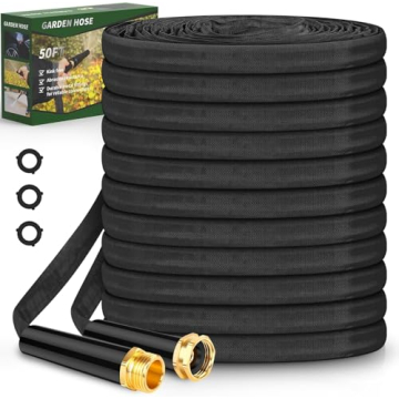 Non-Expanding Garden Hose 50FT, Lightweight & DurableWater Hose, No-Kink, Tough & Flexible Hose, Cru...