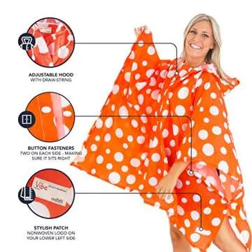 Vibe Reusable Rain Poncho Adult Men Women Many Prints, Hooded Unisex Raincoat