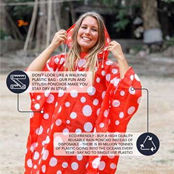 Vibe Reusable Rain Poncho Adult Men Women Many Prints, Hooded Unisex Raincoat