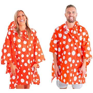 Vibe Reusable Rain Poncho Adult Men Women Many Prints, Hooded Unisex Raincoat