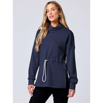 ANRABESS Womens Turtleneck Sweatshirts Drawstring Waist Pullover Tops Loose Fit Long Sleeve Hoodies ...