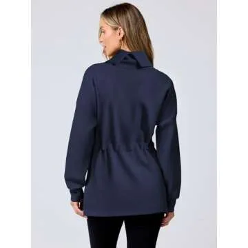 ANRABESS Womens Turtleneck Sweatshirts Drawstring Waist Pullover Tops Loose Fit Long Sleeve Hoodies 2024 Fall Preppy Outfits Navy Blue Large