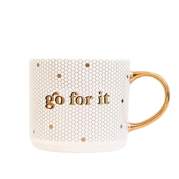 Sweet Water Decor Go For It Tile Coffee Mugs | Novelty Coffee Mugs | 17oz Gold Handle Coffee Cup | C...