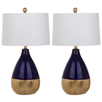 SAFAVIEH Lighting Collection Kingship Modern Contemporary Navy / Gold 24-inch Bedroom Living Room Ho...