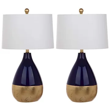 SAFAVIEH Lighting Collection Kingship Modern Contemporary Navy / Gold 24-inch Bedroom Living Room Ho...