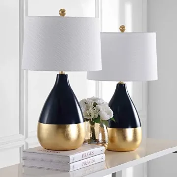 SAFAVIEH Kingship Navy Gold 24-Inch Table Lamp Set