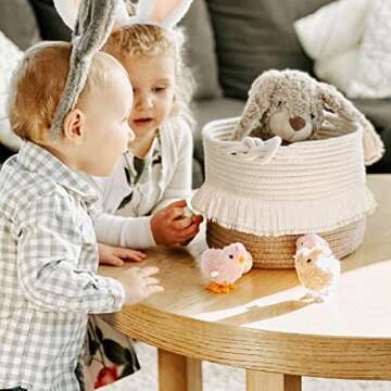 CherryNow Small Woven Storage Baskets Cotton and Jute Rope Decorative Hamper for Diaper, Blankets, M...