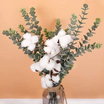 FUNARTY 35" Tall 6 Pcs Artificial Eucalyptus Leaves Long Stems 5 Branches Fake Silver Dollar Eucalyptus Stems Plant for Floral Arrangement Vase Bouquets Wedding Greenery Decor