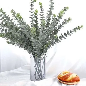 FUNARTY 35" Tall 6 Pcs Artificial Eucalyptus Leaves Long Stems 5 Branches Fake Silver Dollar Eucalyptus Stems Plant for Floral Arrangement Vase Bouquets Wedding Greenery Decor
