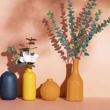 FUNARTY 35" Tall 6 Pcs Artificial Eucalyptus Leaves Long Stems 5 Branches Fake Silver Dollar Eucalyptus Stems Plant for Floral Arrangement Vase Bouquets Wedding Greenery Decor