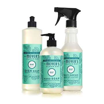 Mrs Meyers Mint Kitchen Basics Bundle: 3 items - (1) Dish Soap, (1) Hand Soap, (1) Everyday Cleaner