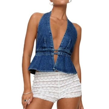 Stylish Y2K Denim Vest for Women - Vintage Sleeveless Halter Top