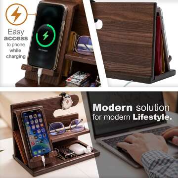 Wood Phone Docking Station - Multi-Functional Organizer