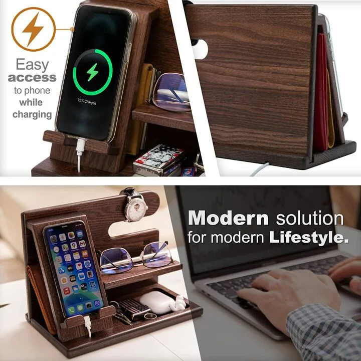 Wood Phone Docking Station - Multi-Functional Organizer