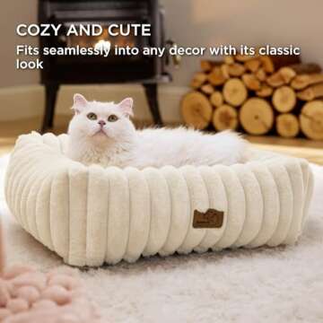 Bedsure Cute Dog Bed for Small Dogs & Cats - Washable Furry Puppy Beds, Rectangle Orthopedic Corduroy Fleece Pet Beds with Removable Zipper Cover, 20x19x6inches, Cream