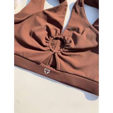 TomTiger Women Sports Bra High Impact with Removable Padded Activewear Tank Tops for Yoga Workout Fitness (Coffee, M)