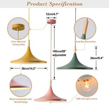 KCO Lighting Nordic Modern Macaron Pendant Light 3-Pack Farmhouse Barn Pendant Light Colorful Pendan...