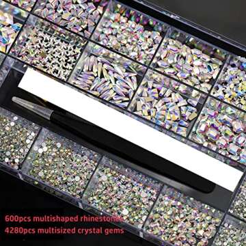 4880 Pcs AB Crystal Nail Rhinestones Set, Nail Art Rhinestones Round Beads Flatback Glass Gems Stones, Multi Shapes Rhinestones Nail Art 3D Crystals for Nail DIY Crafts Clothes Shoes Jewelry