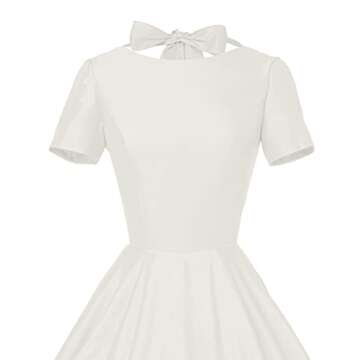 GownTown Womens 1950s Vintage Retro Party Swing Dress Rockabillty Stretchy Dress Ivory