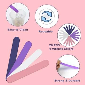 HTVRONT Stir Sticks for Epoxy Resin, 20PCS PVC Mixing Sticks, 4 Colors Reusable Plastic Stirring Sti...