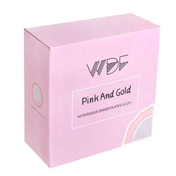 WDF 60pcs Pink Plastic Plates - 10.25inch Baroque Pink &Gold Disposable Dinner Plates for Upscale Parties &Wedding-Special for Wedding, Party, Mother’s Day&Valentine's Day