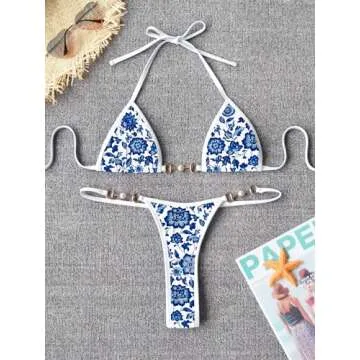 Stylish TASHEHE Women's Triangle Thong Bikini Set