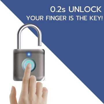Pothunder Fingerprint Smart Padlock Lock, Biometric Metal Keyless Thumbprint Lock, Waterproof, USB R...