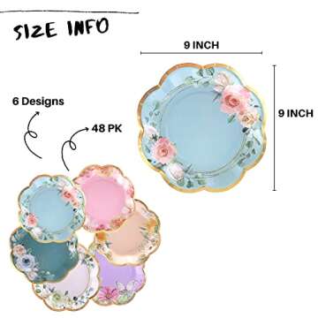 Winoo Design Floral Paper Plates - 48 PK - 9 Inch Floral Plates Floral Party Plates Floral Disposabl...