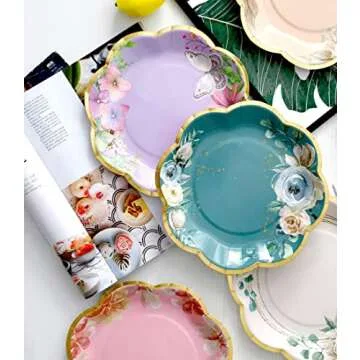 Winoo Design Floral Paper Plates - 48 PK - 9 Inch Floral Plates Floral Party Plates Floral Disposable Plates for Tea Party Baby Shower Brial Shower Birthday Wedding