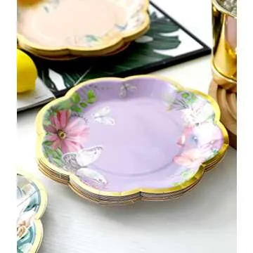 Winoo Design Floral Paper Plates - 48 PK - 9 Inch Floral Plates Floral Party Plates Floral Disposable Plates for Tea Party Baby Shower Brial Shower Birthday Wedding