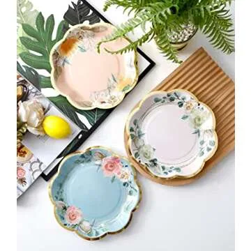 Winoo Design Floral Paper Plates - 48 PK - 9 Inch Floral Plates Floral Party Plates Floral Disposable Plates for Tea Party Baby Shower Brial Shower Birthday Wedding