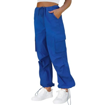 ReachMe Women's Royal Blue High Waisted Cargo Pants - Trendy & Comfortable