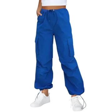 Trendy Royal Blue High Waisted Cargo Pants for Women