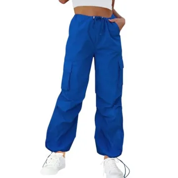 Trendy Royal Blue High Waisted Cargo Pants for Women