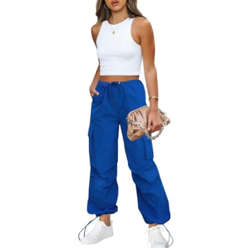 Trendy Royal Blue High Waisted Cargo Pants for Women