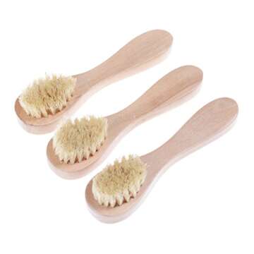 Face Cleansing Brush for Facial Exfoliation, Natural Bristles Brush For Dry Brushing - Set of 3 Pack Wooden Handle Skin Cleaning Scrubbers for Men and Women