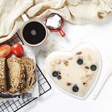 Keponbee Heart Bowls Porcelain 2 pcs White Heart-shaped Bowl Dessert Bowls/Salad Bowl 7 inch, 20 OZ