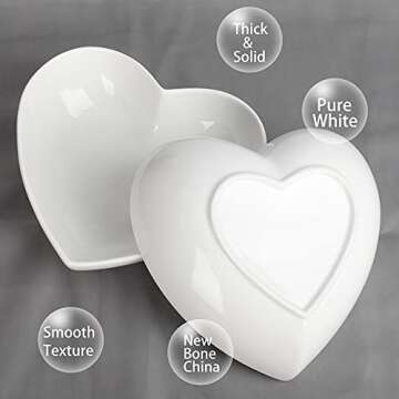 Keponbee Heart Bowls Porcelain 2 pcs White Heart-shaped Bowl Dessert Bowls/Salad Bowl 7 inch, 20 OZ