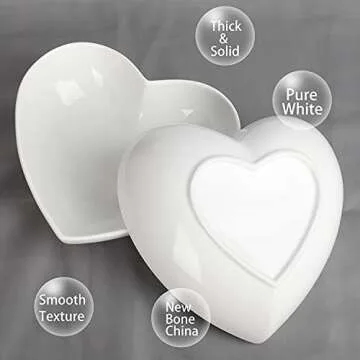 Keponbee Heart Bowls Porcelain 2 pcs White Heart-shaped Bowl Dessert Bowls/Salad Bowl 7 inch, 20 OZ