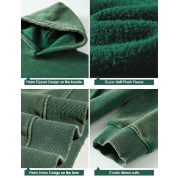 Dnzzs Womens Oversized Hoodie Acid Wash Hoodie Vintage Sweatshirt Heavyweight Fleece Cotton Streetwear Trendy Hoodies