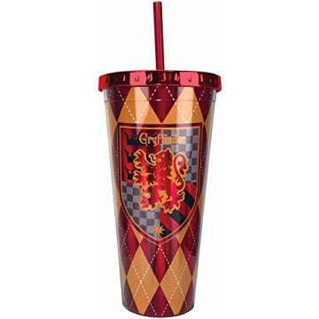 Spoontiques - Harry Potter Tumbler - Gryffindor Foil Cup with Straw - 20 oz - Acrylic - Red