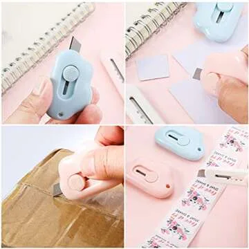 12 Pieces Cute Box Cutter Utility Retractable Knives, 6 Cartoon Cat Claw Box Cutters Pointed, 6 Cloud Pointed Cute Cardboard Cutter Razor Knife Smooth Pointed Mechanism for Office and Home Use
