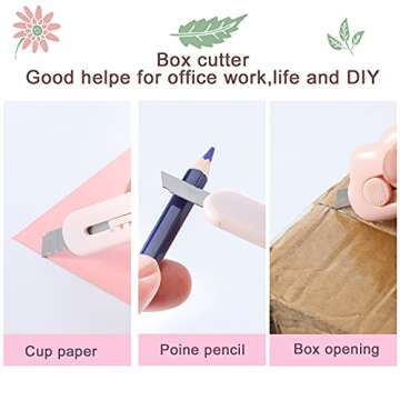 12 Pieces Cute Box Cutter Utility Retractable Knives, 6 Cartoon Cat Claw Box Cutters Pointed, 6 Cloud Pointed Cute Cardboard Cutter Razor Knife Smooth Pointed Mechanism for Office and Home Use