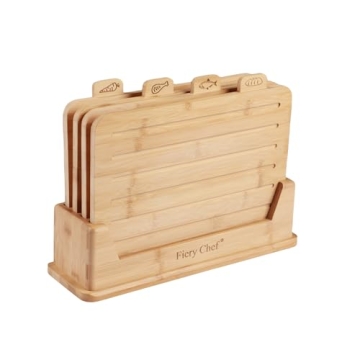 Fiery Chef 12.6"L x 9"W Bamboo Cutting Board Set of 4 - Sustainable and Stylish with Holder