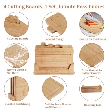 Fiery Chef Bamboo Cutting Board Set - Stylish & Durable 4-Piece