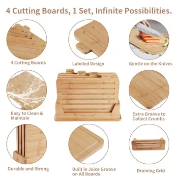 Fiery Chef Bamboo Cutting Board Set - Stylish & Durable 4-Piece